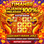 desain visual TIMAH88 terbaru dengan tema naga emas dan efek api